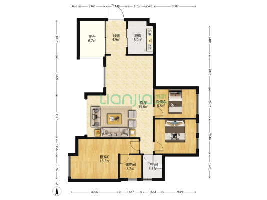 豪庭5号 3室1厅1卫 93平方