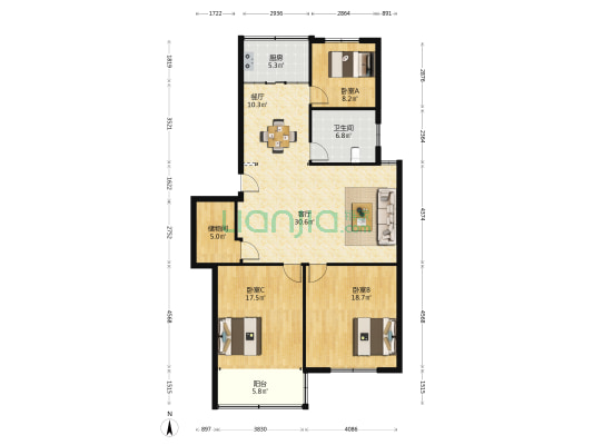 海阳花苑 3室2厅1卫 126平方
