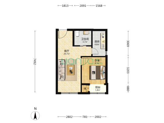 金铸阳光苑 1室1厅1卫 60平方