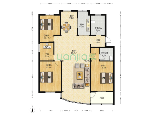 商业新村 4室2厅2卫 155平方