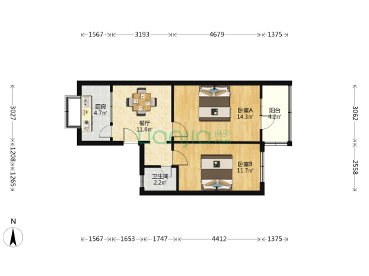 幸福小区南区 2室1厅1卫 45平方