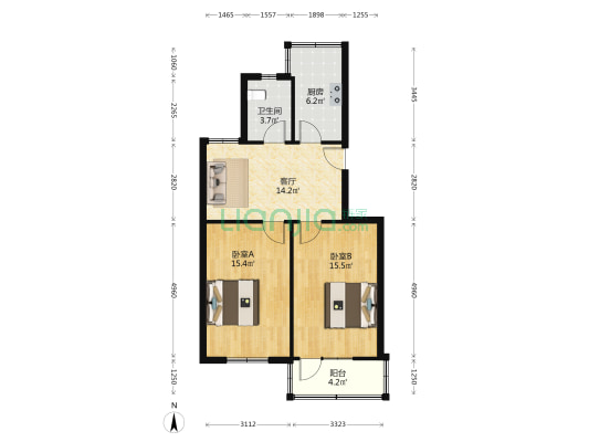 可苑新村A区 2室1厅1卫 69平方