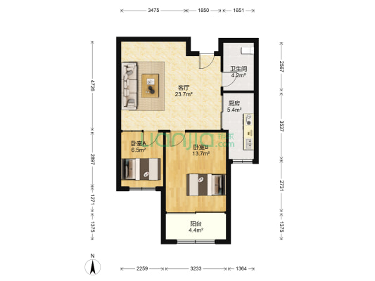 城市名苑 2室1厅1卫 80平方