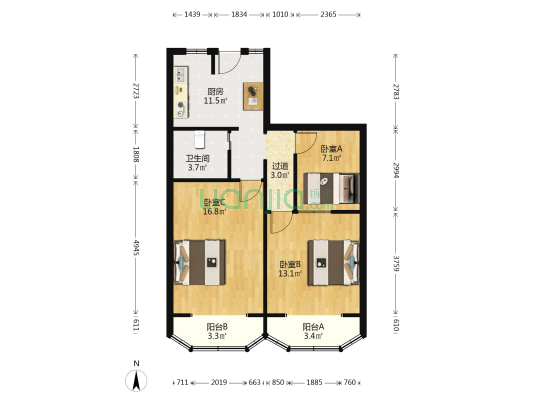 华江大楼 3室0厅1卫 91平方