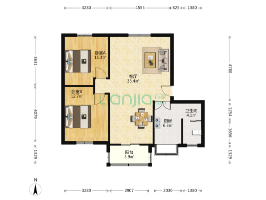 解放路16号 2室1厅1卫 94平方