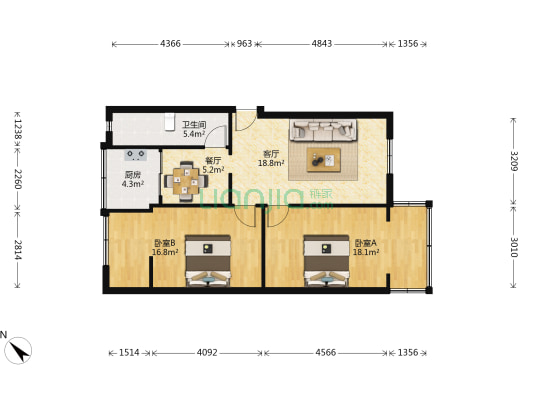 三槐树路5号 2室2厅1卫 78平方