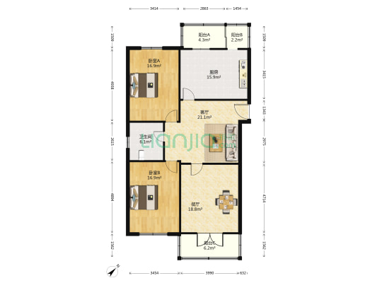 怡祥园 2室2厅1卫 127平方