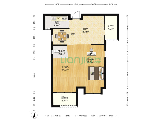 福晟钱隆樽品 2室1厅1卫 77平方