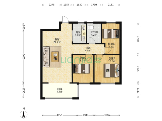 荣信绿景公馆 3室1厅1卫 95平方
