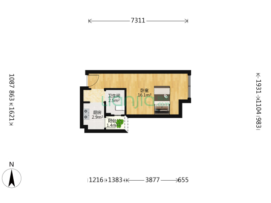 上苑花园 1室0厅1卫 34平方