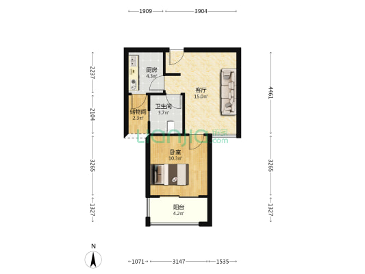 双兴河畔家园A区 1室1厅1卫 50平方