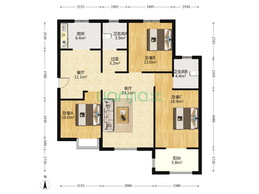 国泰龙城湾A区 3室2厅2卫 139平方