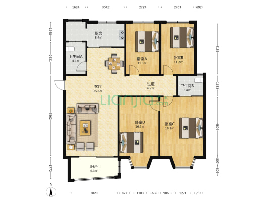 沙河佳园 4室1厅2卫 145平方
