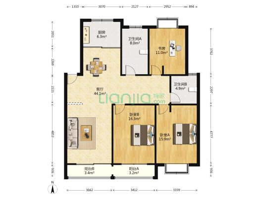 同丰新村北区 3室1厅2卫 228平方