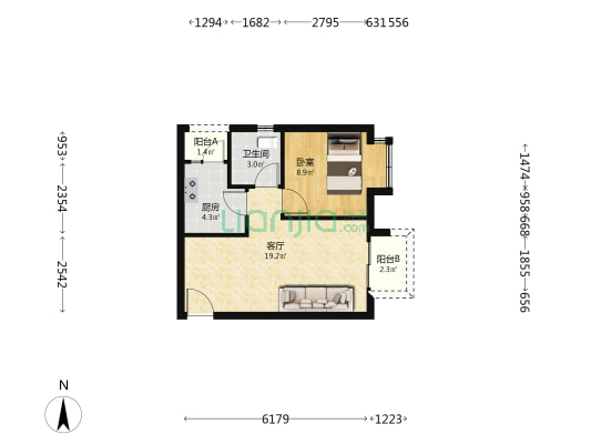 兴城嘉苑一期B区 1室1厅1卫 53平方