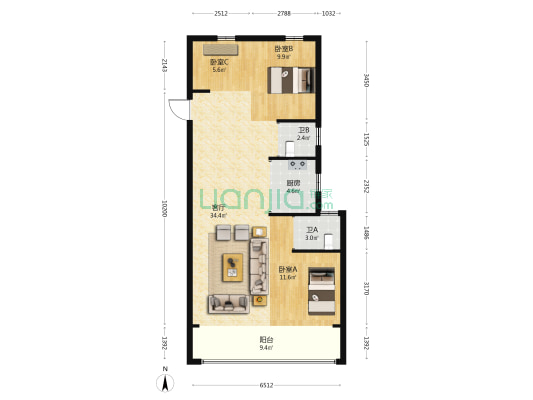 融盛里 3室1厅2卫 103平方