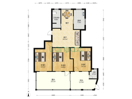 五交化宿舍 3室1厅2卫 94平方