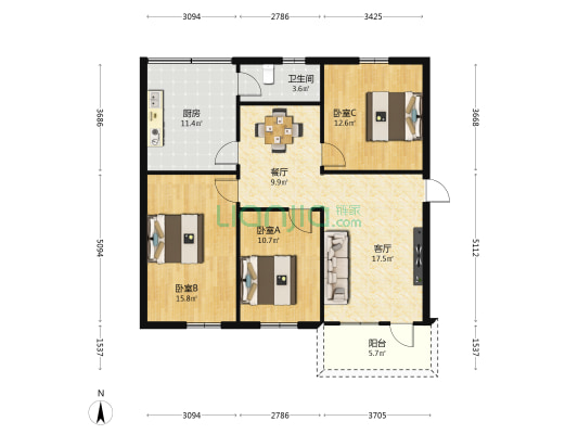 南江路217号 3室2厅1卫 100平方