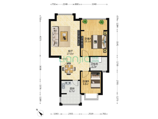 锦泰河畔 2室1厅1卫 70平方
