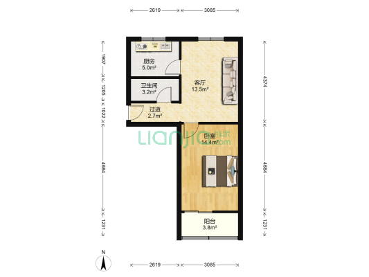 电力局小区 1室1厅1卫 52平方