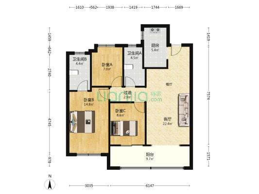 海尚风华 3室1厅2卫 112平方
