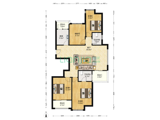 星雅嘉园逸品苑 3室1厅2卫 139平方