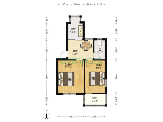 白马路 2室1厅1卫 51平方
