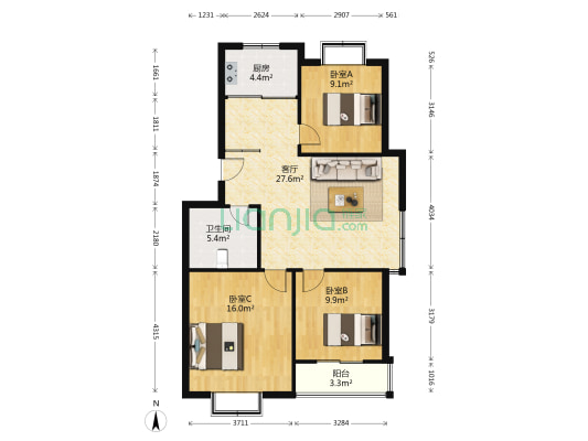风河家园 3室1厅1卫 93平方