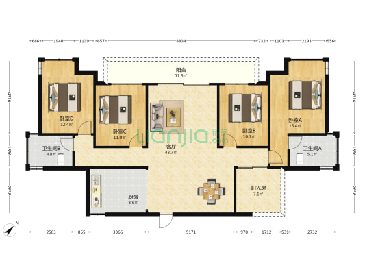 建政路3-2号南宁市财政局宿舍 4室1厅2卫 153平方
