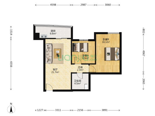 格格屋 2室1厅1卫 87平方