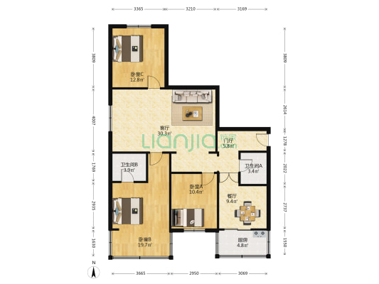 过街楼街120号 3室2厅2卫 105平方