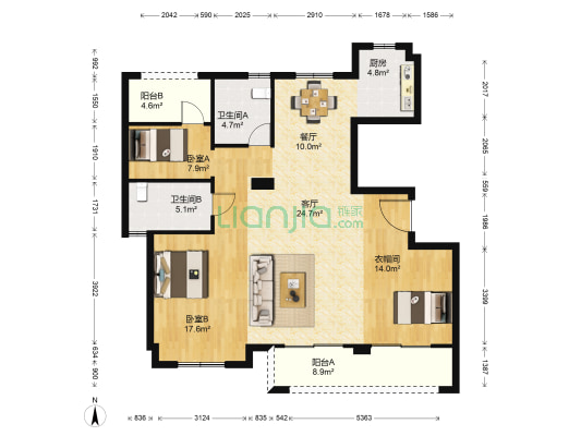 卡森卫星城 2室2厅2卫 123平方