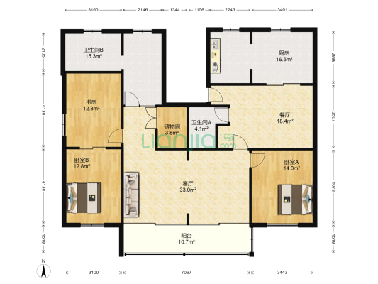 长江新苑 3室2厅2卫 82平方