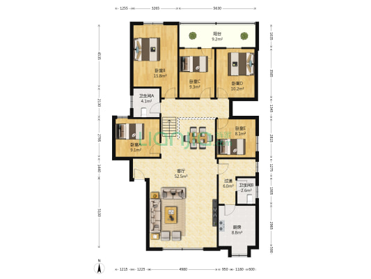 新路口小区 5室1厅2卫 154平方