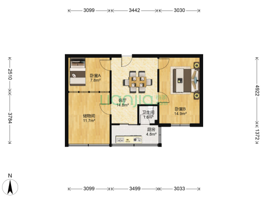 奎山6号 2室1厅1卫 65平方