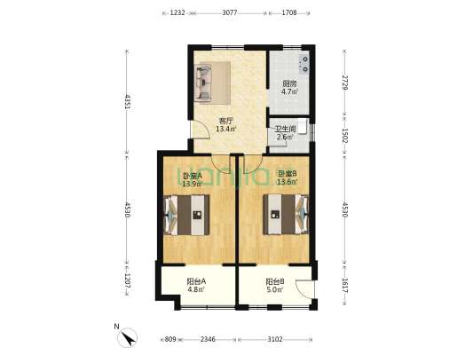 胜利街228号 2室1厅1卫 65平方