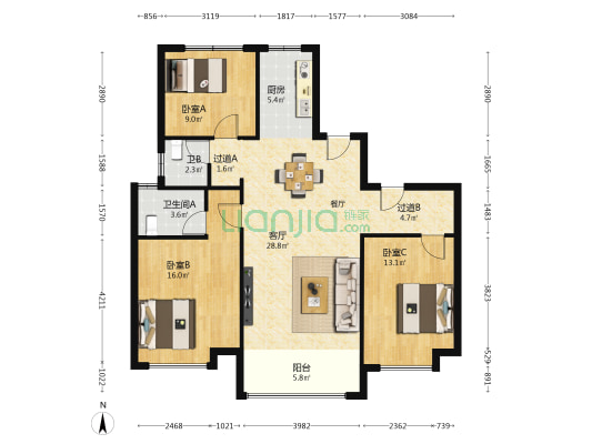 新润·公园府 3室1厅2卫 127平方