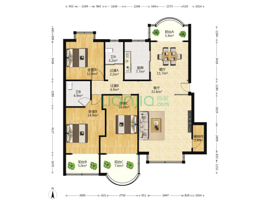 鑫邮小区 3室2厅2卫 146平方