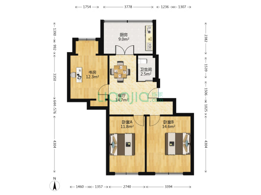 电力宿舍 3室1厅1卫 85平方