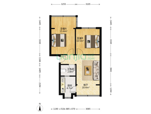 石人正街21号 2室1厅1卫 64平方