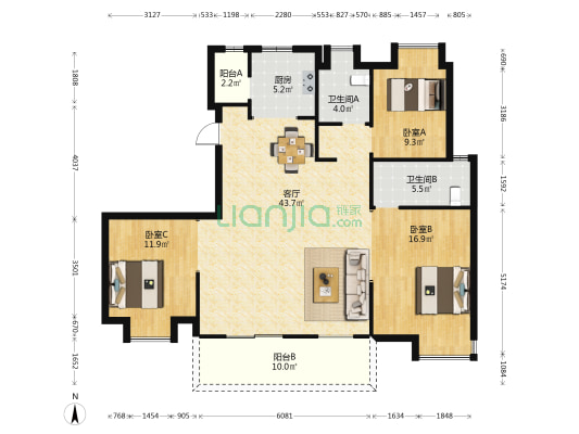 安屿那 3室1厅2卫 141平方