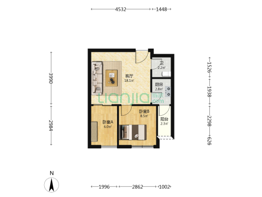 海都汇 2室1厅1卫 53平方