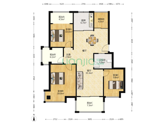 秦汉华府 3室1厅1卫 129平方