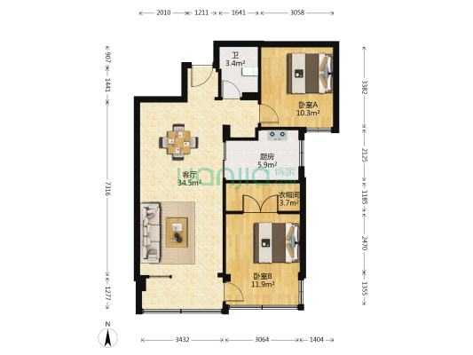 新隆华府东区 2室1厅1卫 100平方