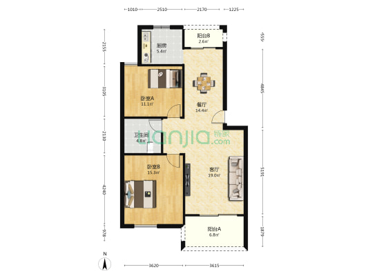 丰城新苑 2室2厅1卫 96平方