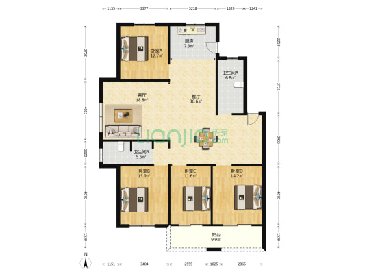金才花园 4室2厅2卫 157平方