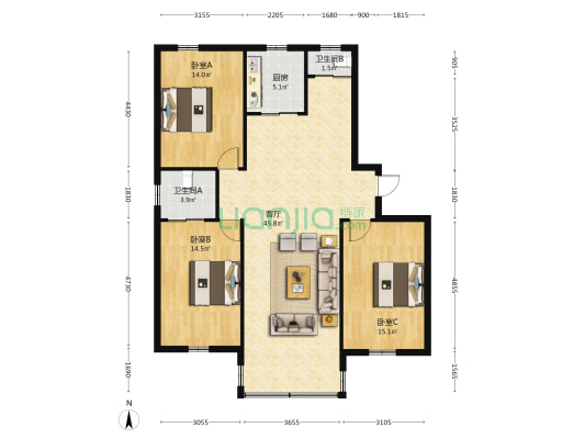 丰泽名居 3室1厅2卫 120平方