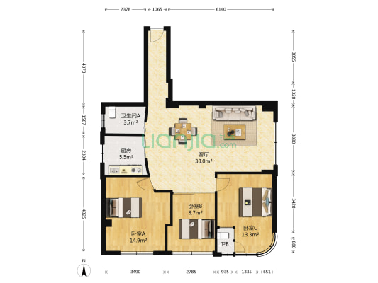 汉华家园 3室1厅2卫 123平方