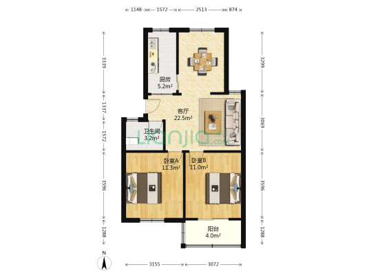 和平家园A2区 2室1厅1卫 75平方