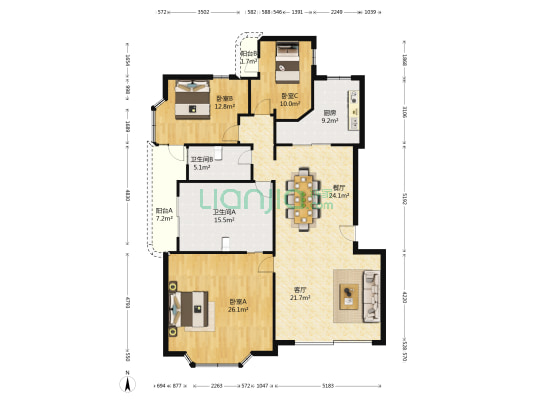 岳阳花苑 3室2厅2卫 159平方